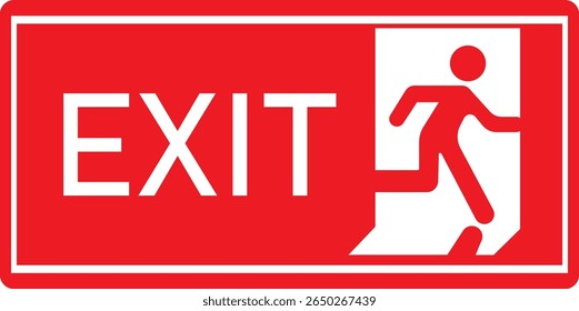 Emergency Exit Icon. Vector illustration of running man and exit door sign. Escape and evacuation symbol. Various exit sign isolated white background.Evacuation and relocation of people to safety.