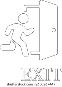 Emergency Exit Icon. Vector illustration of running man and exit door sign. Escape and evacuation symbol. Various exit sign isolated white background.Evacuation and relocation of people to safety.