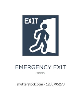emergency exit icon vector on white background, emergency exit trendy filled icons from Signs collection, emergency exit vector illustration
