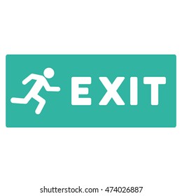 Emergency Exit icon. Vector style is flat iconic symbol with rounded angles, cyan color, white background.