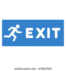 Emergency Exit icon. Vector style is flat iconic symbol with rounded angles, cobalt color, white background.