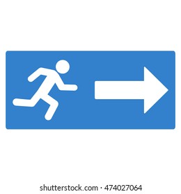 Emergency Exit icon. Vector style is flat iconic symbol with rounded angles, cobalt color, white background.
