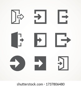 Emergency exit icons set vector Logout and output, outlet, out symbol icon isolated of flat style Safe condition sign