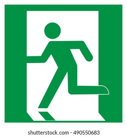 Emergency exit left, escape route sign, vector illustration.