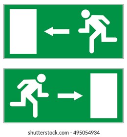 Emergency exit left, emergency exit right, escape route signs, vector illustration.