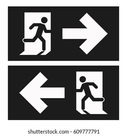 Emergency exit left , Emergency exit right, escape route signs. Vector illustration