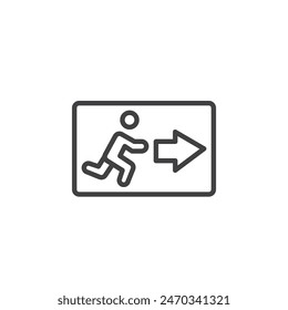 Emergency Exit line icon. linear style sign for mobile concept and web design. Person running towards an exit door with an arrow outline vector icon. Symbol, logo illustration. Vector graphics