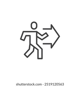 Emergency Exit line icon. Linear style sign for mobile concept and web design. Running figure with an arrow outline vector icon. Evacuation route symbol, logo illustration. Vector graphics