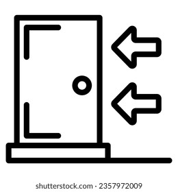 Emergency exit line icon, Safety engineering concept, exit sign on white background, navigation arrows and door icon in outline style for mobile concept and web design. Vector graphics