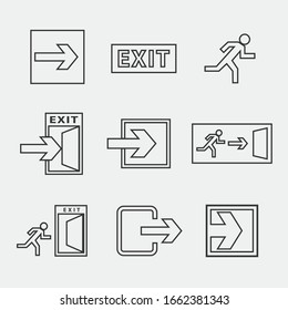 Emergency Exit Line Vector Icon Set For Safety Symbols