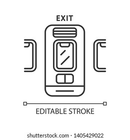 Emergency exit linear icon. Thin line illustration. Contour symbol. Vector isolated outline drawing. Editable stroke