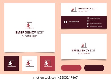 Emergency exit logo design with editable slogan. Branding book and business card template.