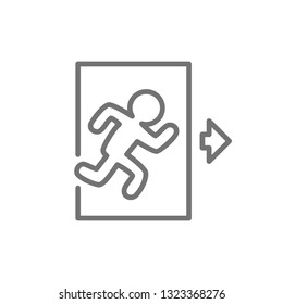 Emergency exit, man running out sign line icon.