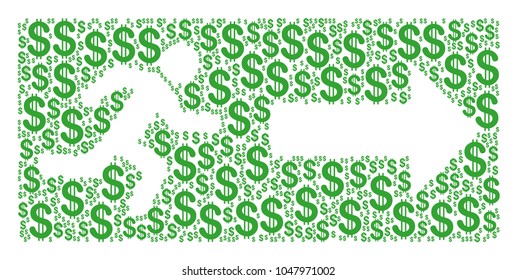Emergency Exit mosaic of american dollars. Vector dollar icons are grouped into emergency exit collage.