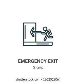 Emergency exit outline vector icon. Thin line black emergency exit icon, flat vector simple element illustration from editable signs concept isolated stroke on white background
