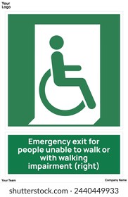 Emergency exit for people unable to walk or with walking impairment (right) signs symbol standard iso 7010