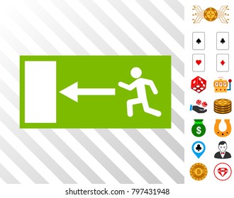 Emergency Exit pictograph with bonus casino pictographs. Vector illustration style is flat iconic symbols. Designed for casino gui.