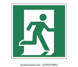 Emergency Exit (Right Hand) Sign Featuring a Green Background with White Running Figure and Right Arrow, Available as a Vector File, ISO 7010 E002