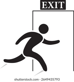 Emergency Exit Running Figure, Black Evacuation Sign

