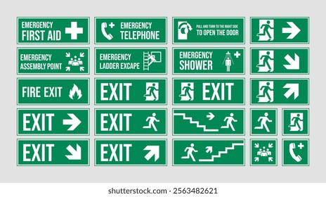 Emergency Exit and Safety Sign Vector Set for Workplace Design