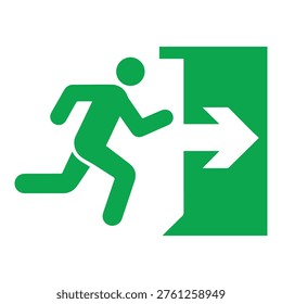 Emergency Exit Sign Icon  Running Man Escape Door Symbol, Safety Exit Vector Green Silhouette