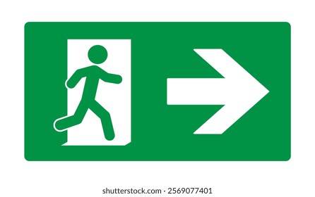 Emergency exit sign icon symbol. Green Fire safety exit sign logo. Running man and exit door sign. Vector illustration image. Isolated on white background.