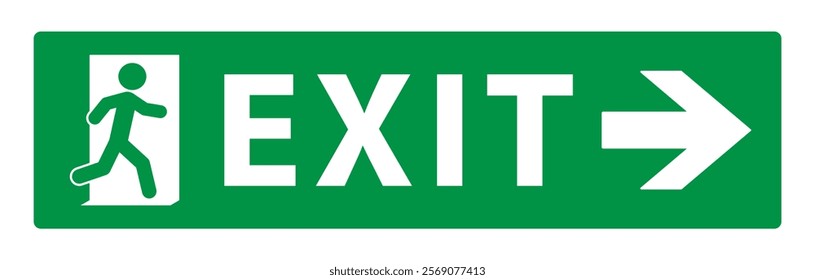 Emergency exit sign icon symbol. Green Fire safety exit sign logo. Running man and exit door sign. Vector illustration image. Isolated on white background.