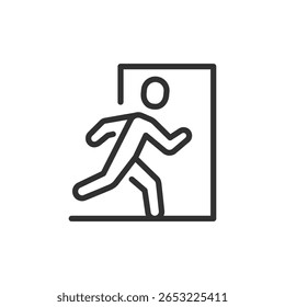 Panneau de sortie de secours, icône linéaire. Itinéraire d'évacuation ou abonnement d'évacuation. Ligne avec trait modifiable.