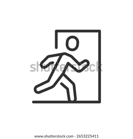 Emergency exit sign, linear icon. Evacuation route or escape plan. Line with editable stroke.