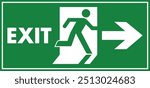 Emergency exit sign. Man running out fire exit. Running man and exit door sign. Escape help evacuation. Safety vector symbol.