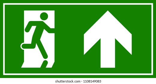 Emergency exit sign. Man running out fire exit.