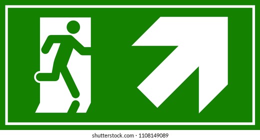 Emergency exit sign. Man running out fire exit.