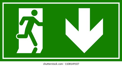 Emergency exit sign. Man running out fire exit.