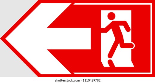 Emergency exit sign. Man running out fire exit.