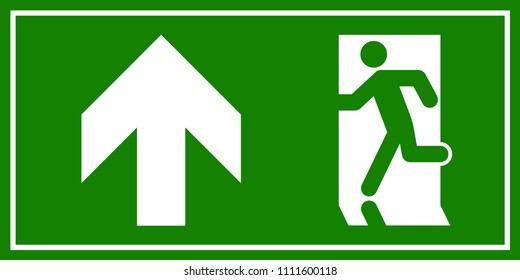Emergency exit sign. Man running out fire exit.