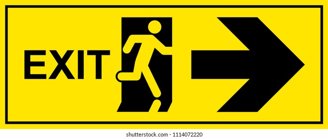 Emergency exit sign. Man running out fire exit.