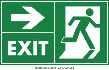 Emergency exit sign. Man running out fire exit. Running man and exit door sign. Escape help evacuation. Safety vector symbol.