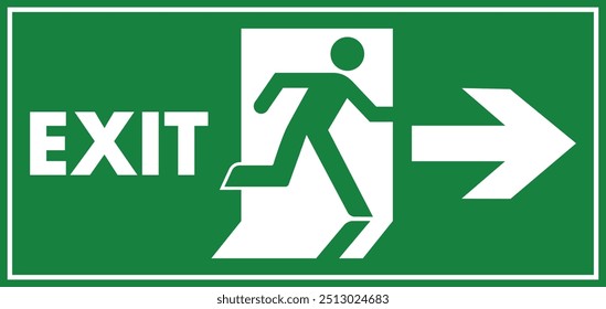 Emergency exit sign. Man running out fire exit. Running man and exit door sign. Escape help evacuation. Safety vector symbol.