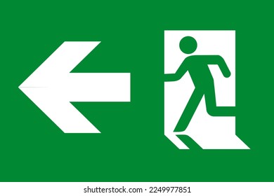 Emergency exit sign on isolated green background. Vector illustration.