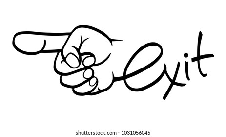 Emergency exit sign with a pointing hand. vector. Outline, minimal, isolated.