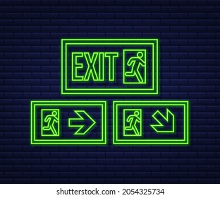 Emergency exit sign. Protection symbol. Fire neon icon