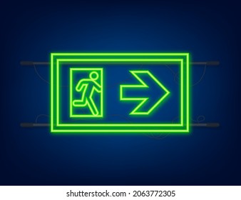 Emergency exit sign. Protection symbol. Fire icon. Neon style. Vector illustration