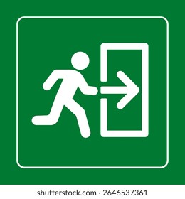 Signal de sortie de secours avec figure en mouvement et flèche pointant vers la droite sur fond vert, symbole d'évacuation de sécurité ISO 7010