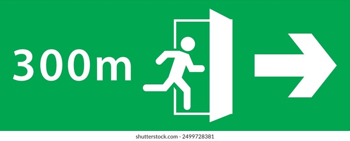 Señal de salida de emergencia, icono de hombre corriendo a la puerta, color verde, Vector de flecha, señal de advertencia de placa de advertencia de señal de emergencia aislado de fondo