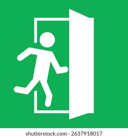 Emergency exit sign, running man icon to door.