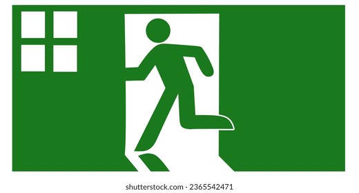 Emergency exit sign set. Man running out fire exit. Running man and exit door sign. Escape help evacuation. Safety vector symbol.