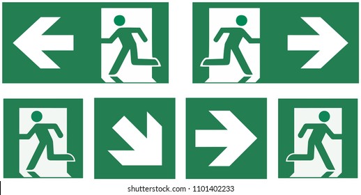 Emergency Exit Sign Set - Pictogram Vector Illustration 