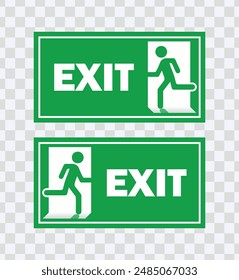 "Emergency exit sign set. Running man and exit door icons for safety and evacuation visuals."