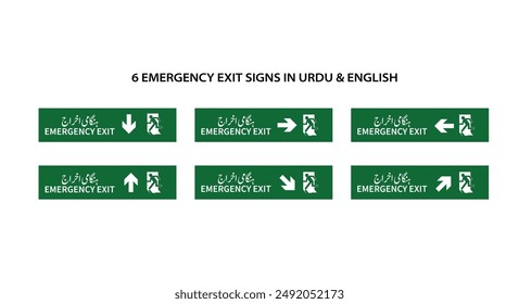Notausgangsschild in Urdu und Englisch gesetzt 