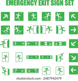 Emergency Exit Sign Set Vector Illustration